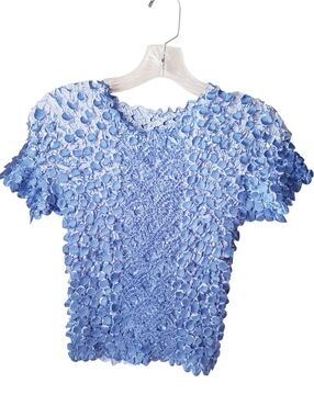 Vintage Blue Stretchy Popcorn Short Sleeve Top